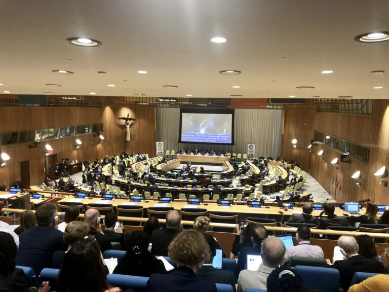 Meeting in large hall in the UN building
